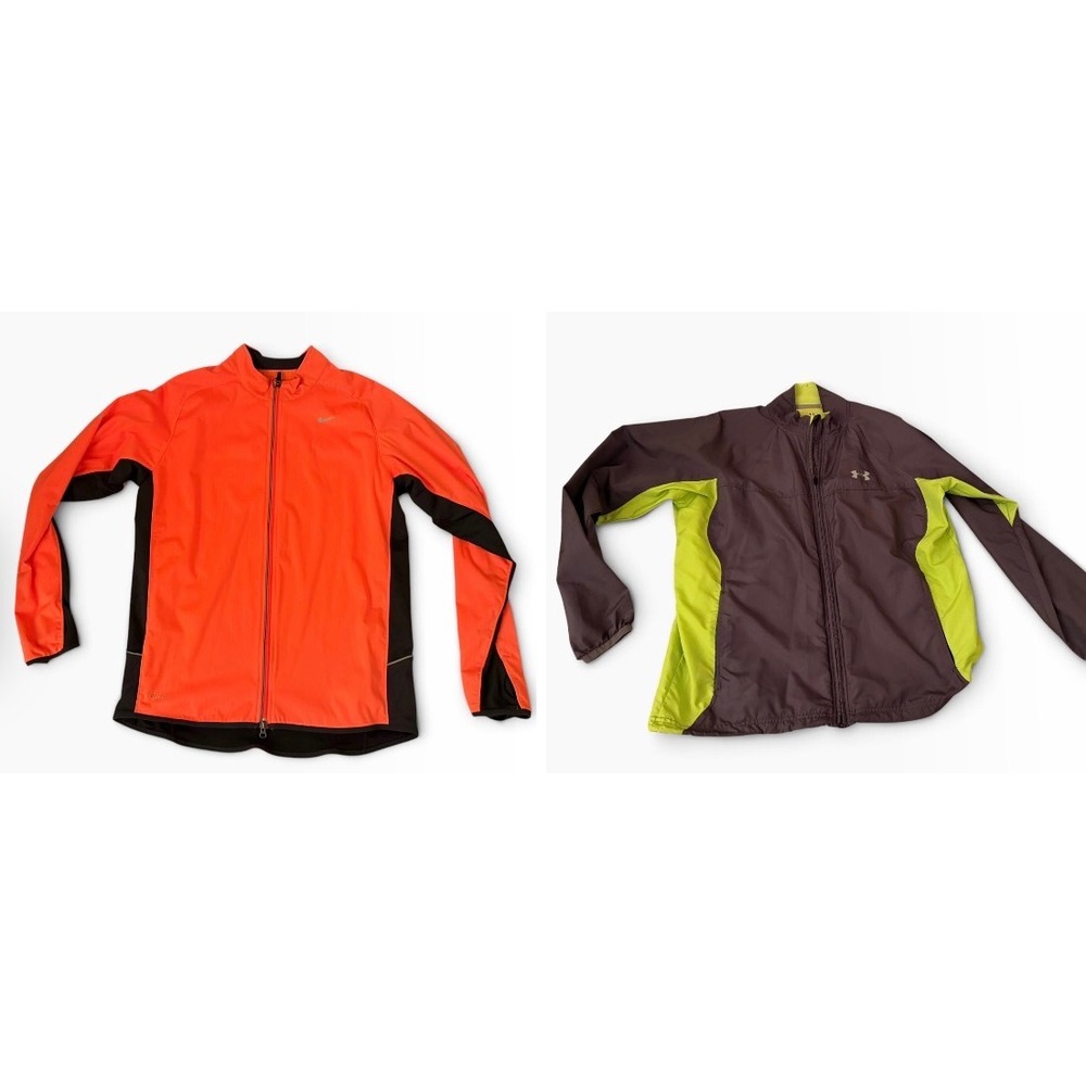 Mens Nike Dri-FIT Orange & Under Armour Grey Lime Green Running Jackets Bundle L